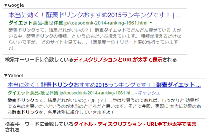 GoogleとYahoo!検索結果画面比較