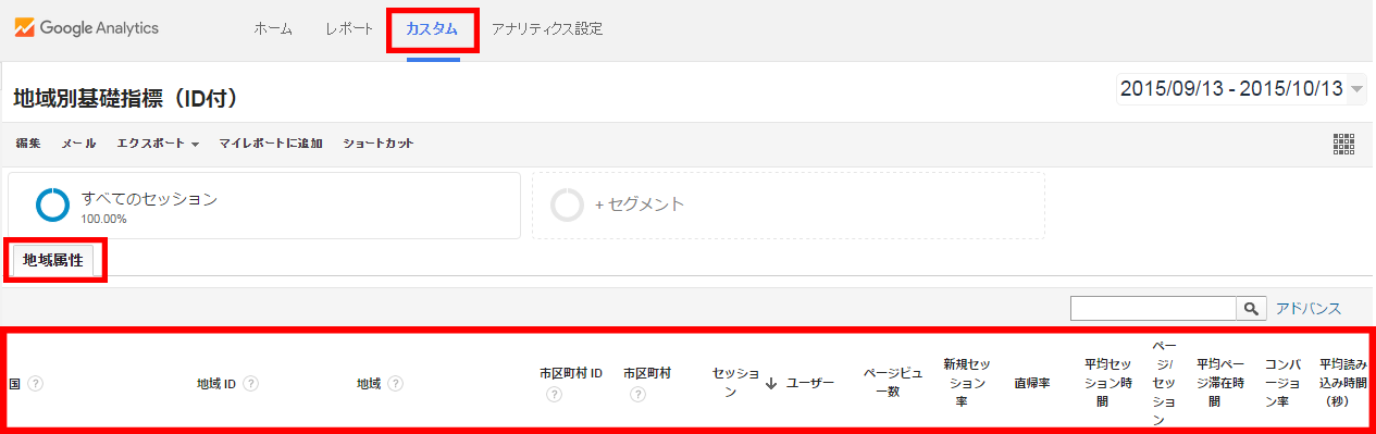 GAcustomreport地域