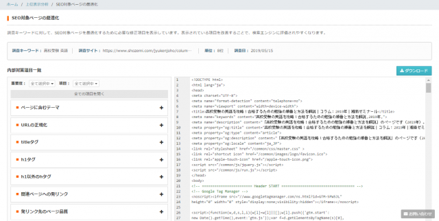 記事ごとの課題が確認できる『上位表示分析機能』