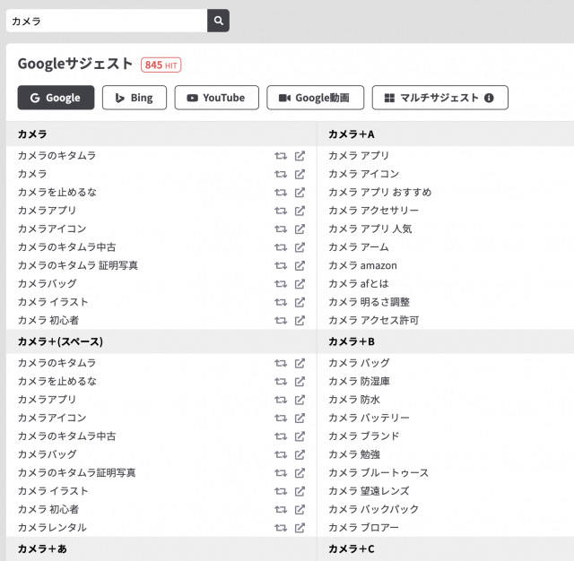 ラッコキーワード（旧：関連キーワード取得ツール（仮名・β版）） での検索結果