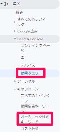 検索クエリとオーガニック検索キーワード